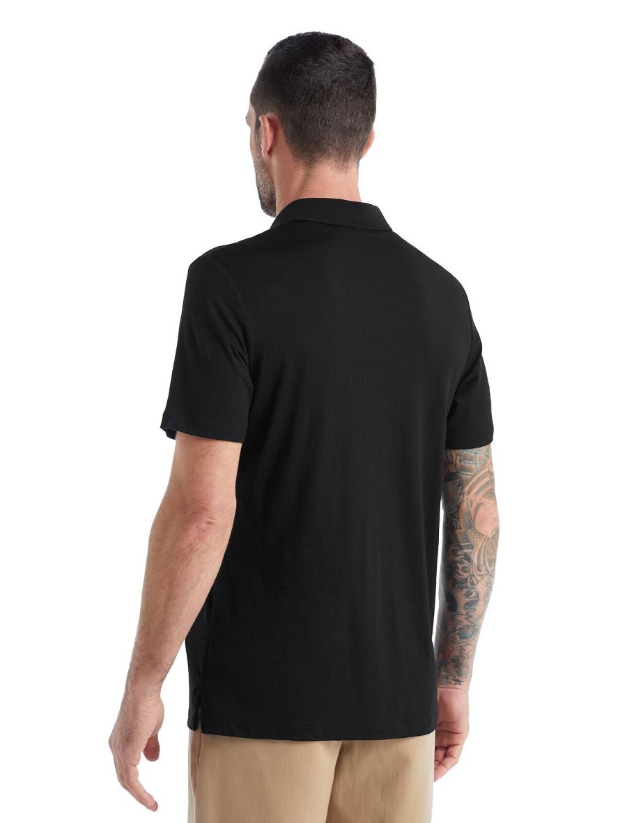 Koszulki Icebreaker Merino Tech Lite II Krótkie Sleeve Polo Męskie Czarne | PL 1786GSOL